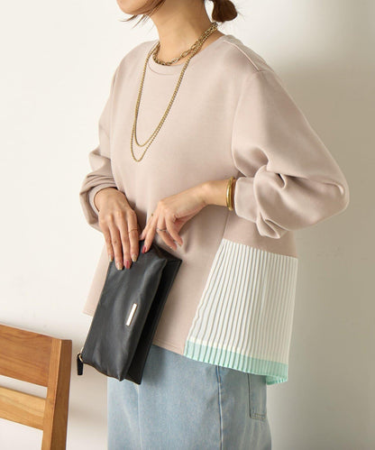 下襬百褶拼接針織上衣