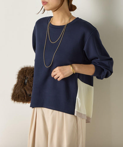 下襬百褶拼接針織上衣