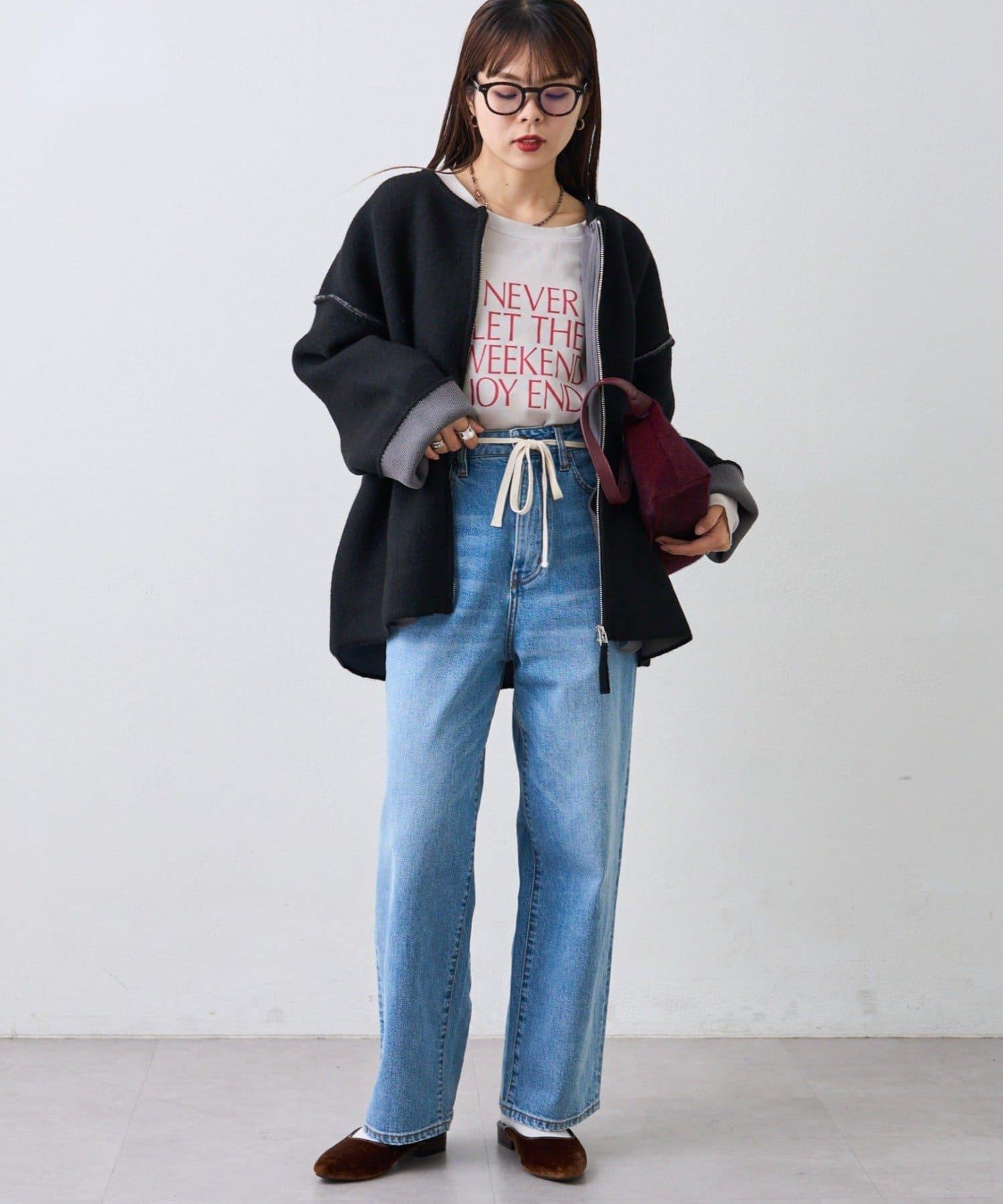 雙拉鍊拼色仿犛牛絨針織夾克