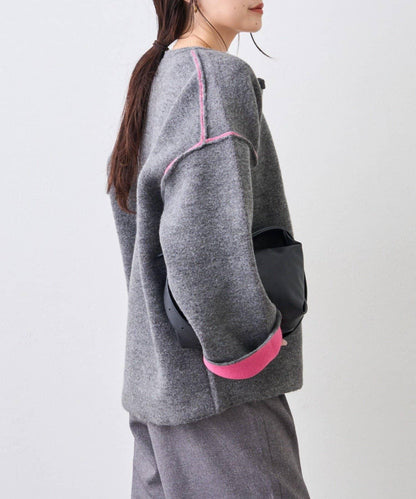 雙拉鍊拼色仿犛牛絨針織夾克