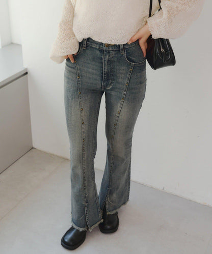 【2尺碼可選】鉚釘微喇牛仔褲