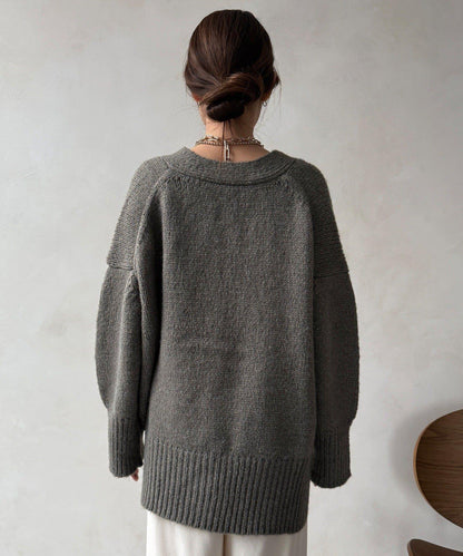 寬鬆版型V領針織開衫