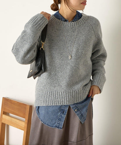 羊毛感圓領針織衫