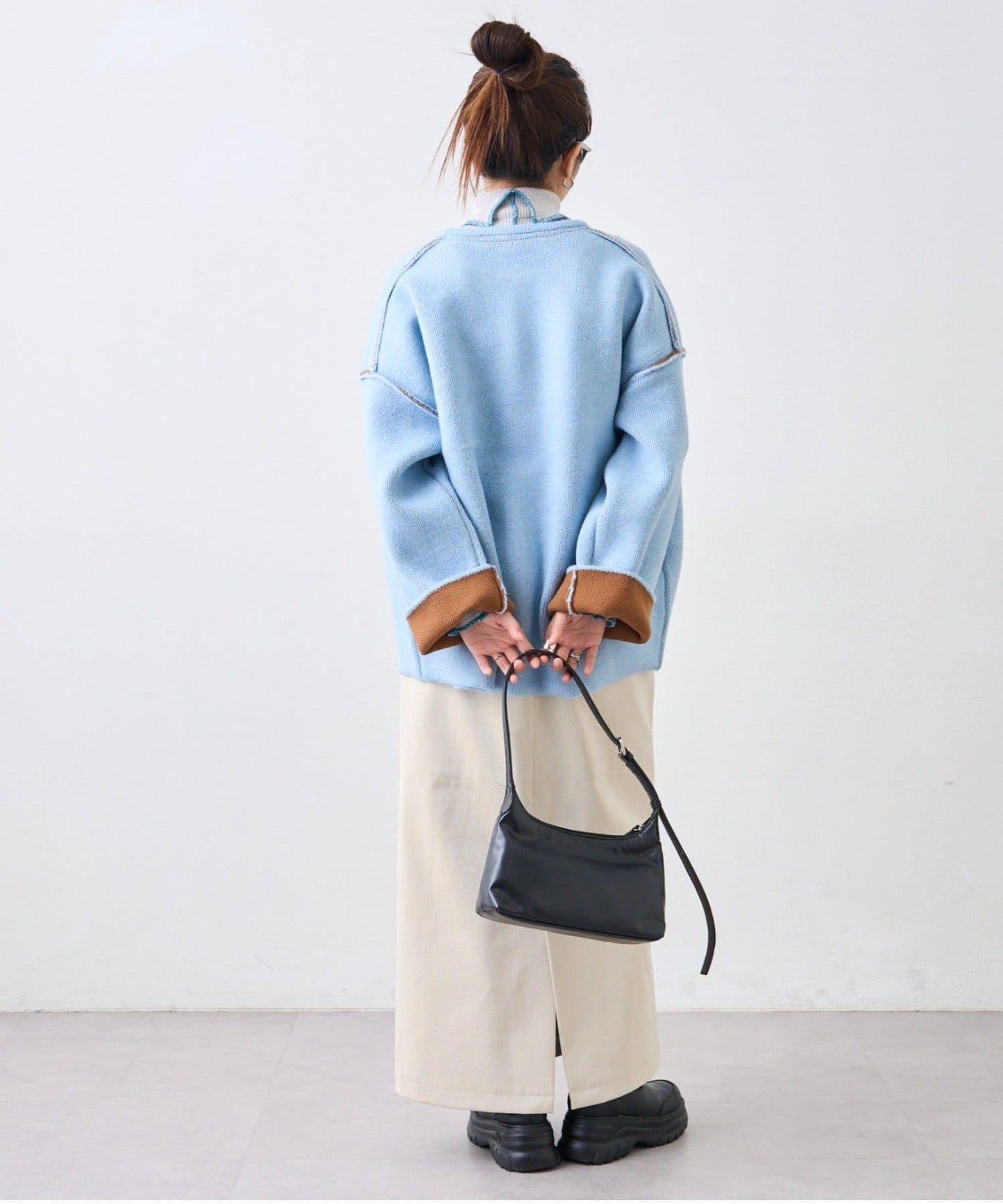 雙拉鍊拼色仿犛牛絨針織夾克