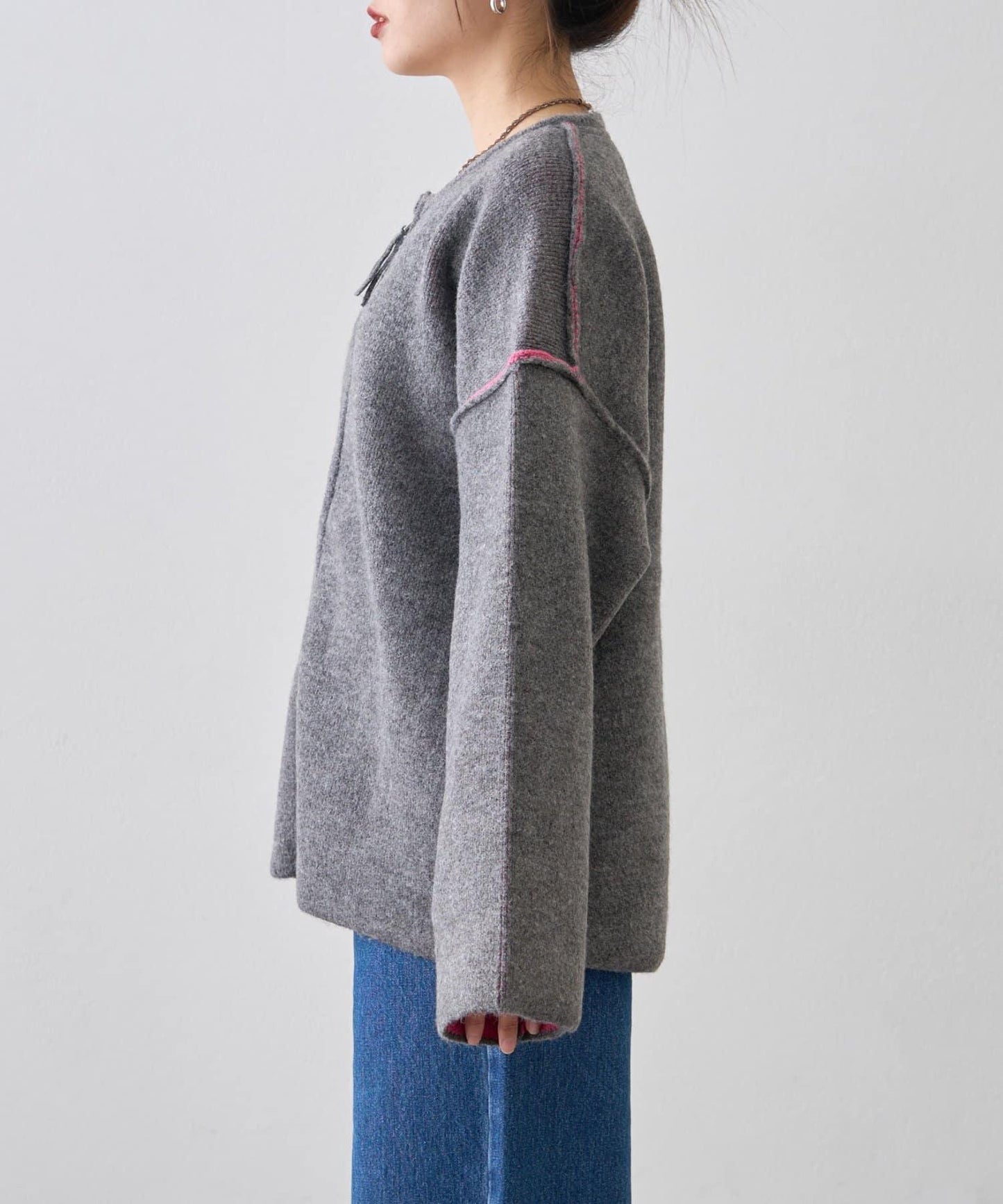 雙拉鍊拼色仿犛牛絨針織夾克