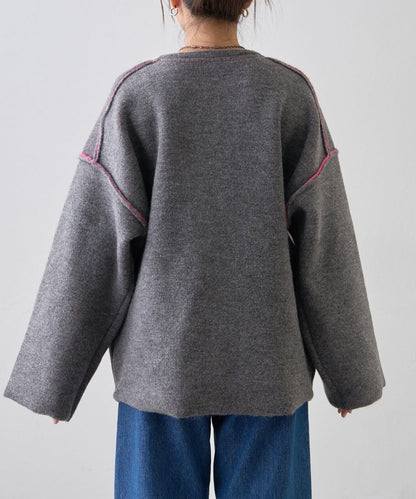 雙拉鍊拼色仿犛牛絨針織夾克