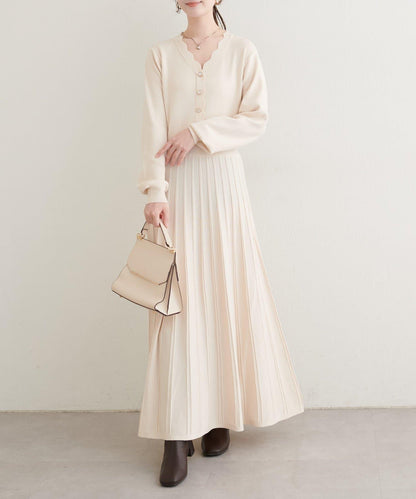 荷葉邊褶皺針織連衣裙