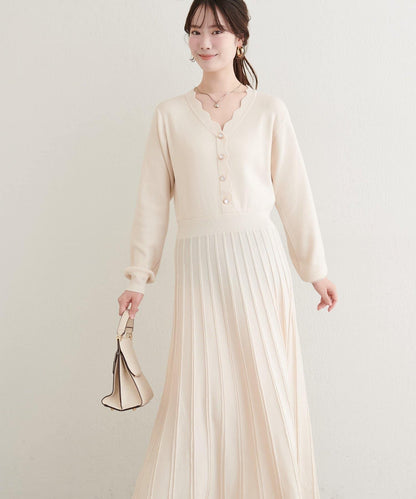 荷葉邊褶皺針織連衣裙