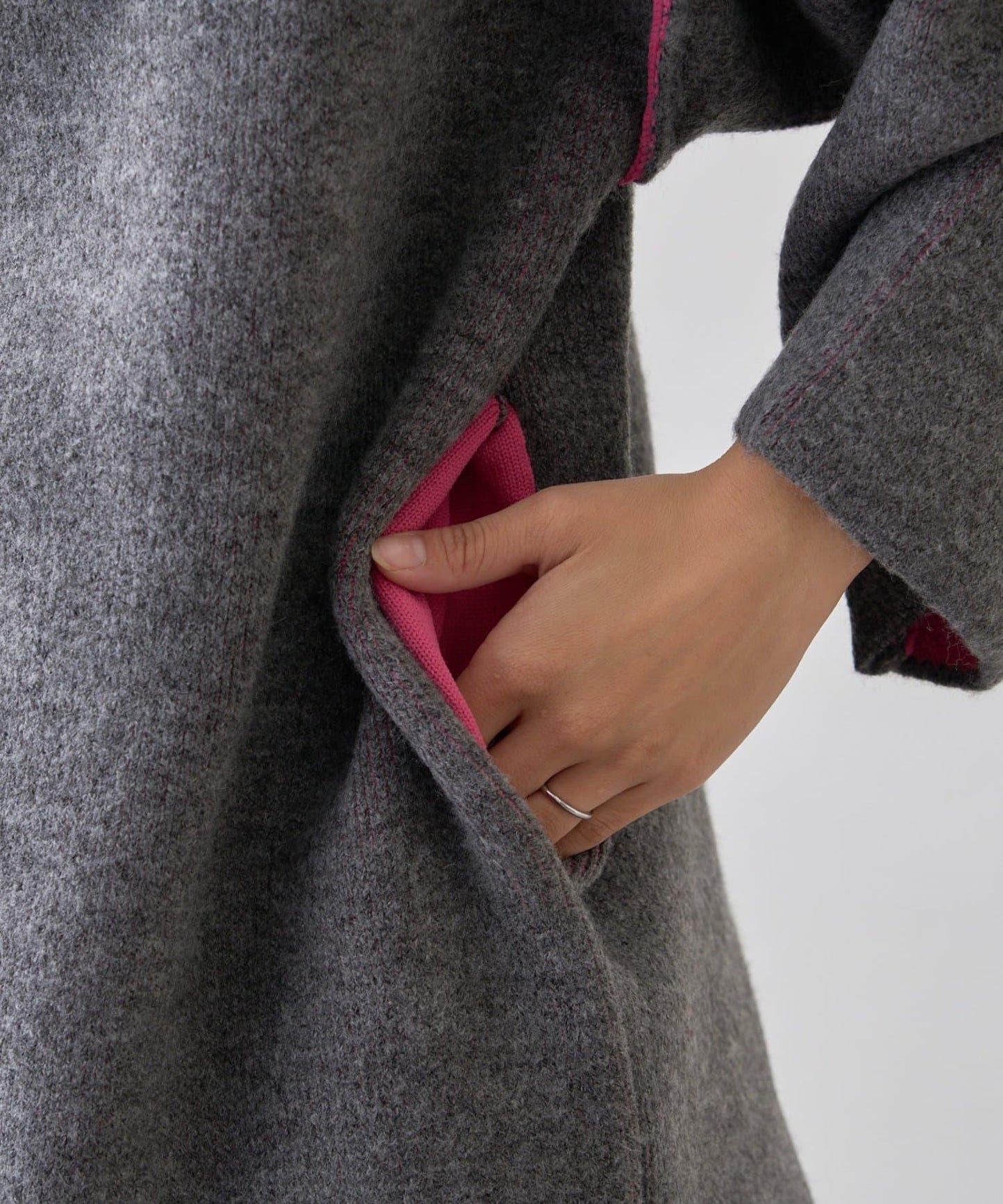 雙拉鍊拼色仿犛牛絨針織夾克