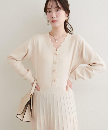 荷葉邊褶皺針織連衣裙