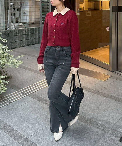 【2尺碼可選】鉚釘微喇牛仔褲