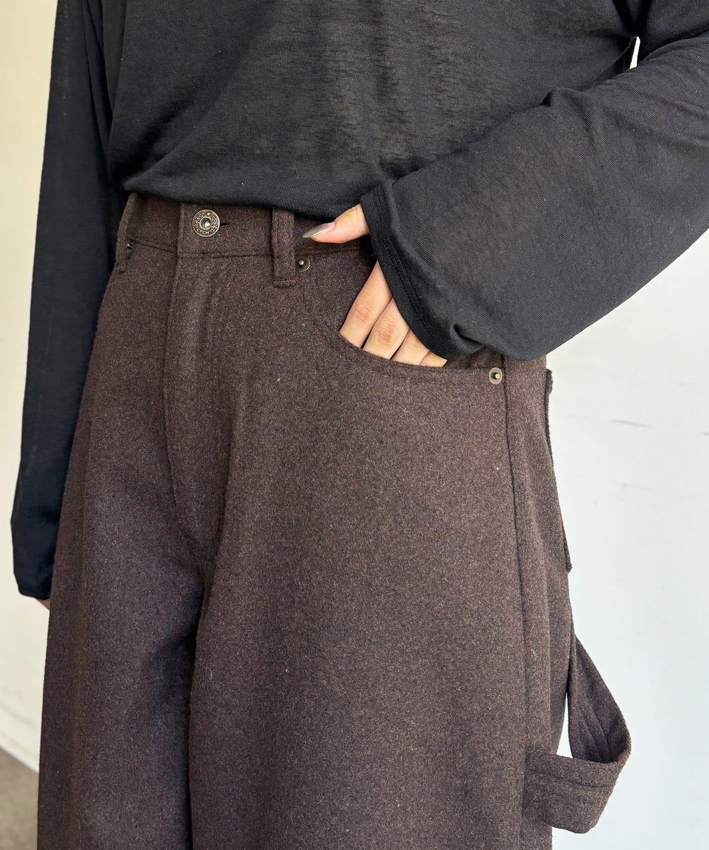 仿羊毛彎曲工裝褲