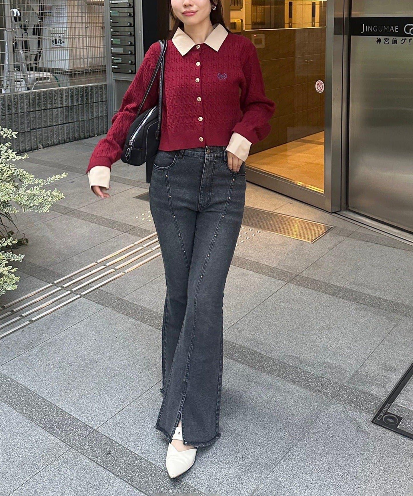 【2尺碼可選】鉚釘微喇牛仔褲