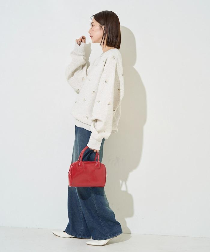 小花刺繡加絨衛衣套頭衫