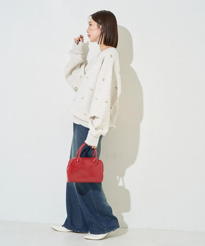 小花刺繡加絨衛衣套頭衫