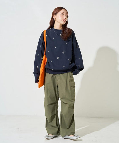 小花刺繡加絨衛衣套頭衫