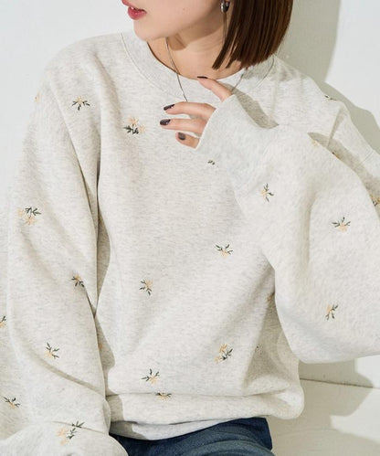 小花刺繡加絨衛衣套頭衫