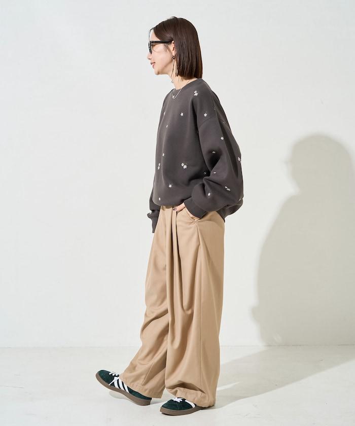 小花刺繡加絨衛衣套頭衫