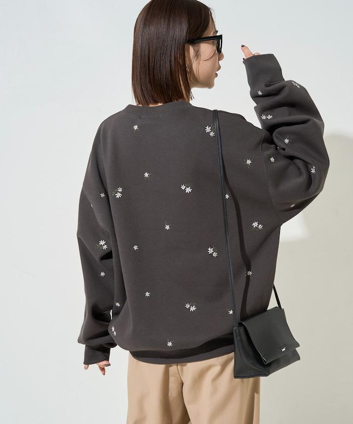 小花刺繡加絨衛衣套頭衫