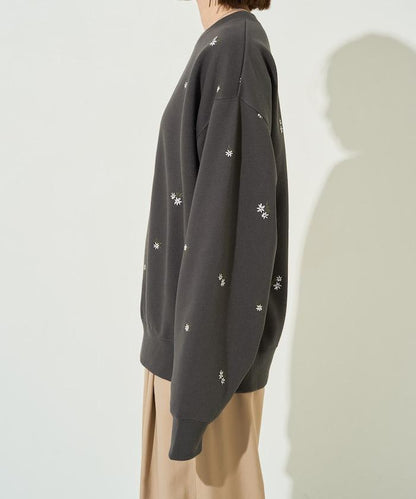 小花刺繡加絨衛衣套頭衫