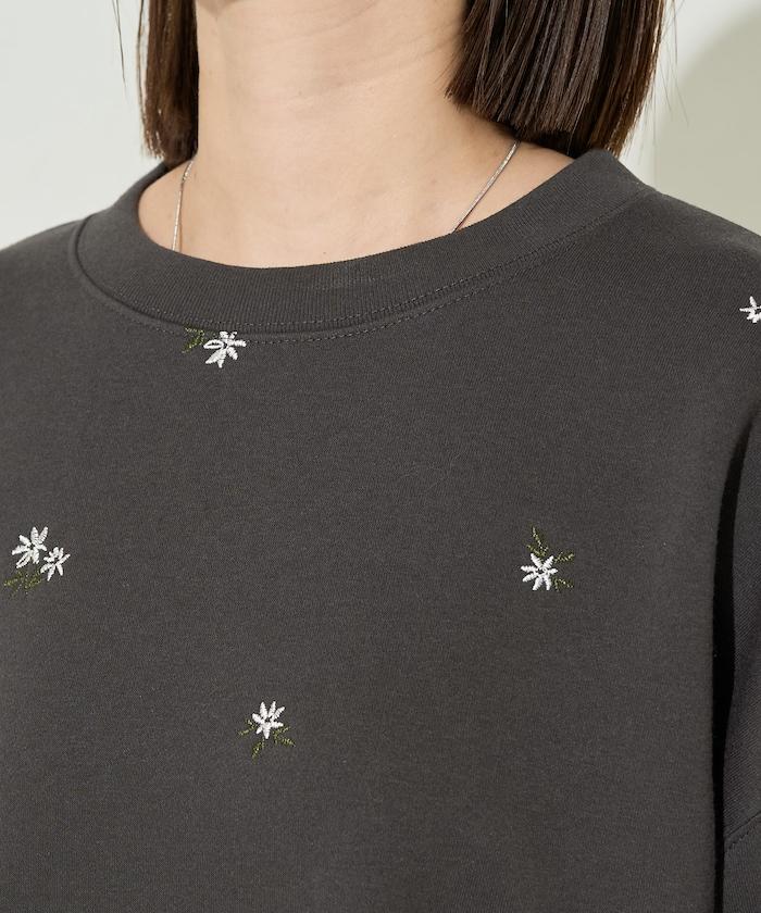 小花刺繡加絨衛衣套頭衫