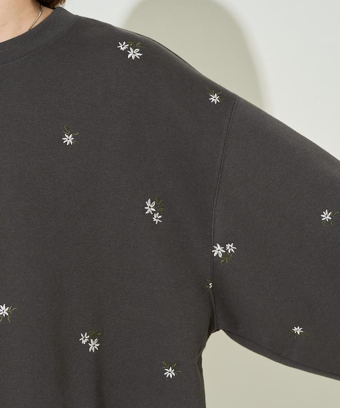 小花刺繡加絨衛衣套頭衫