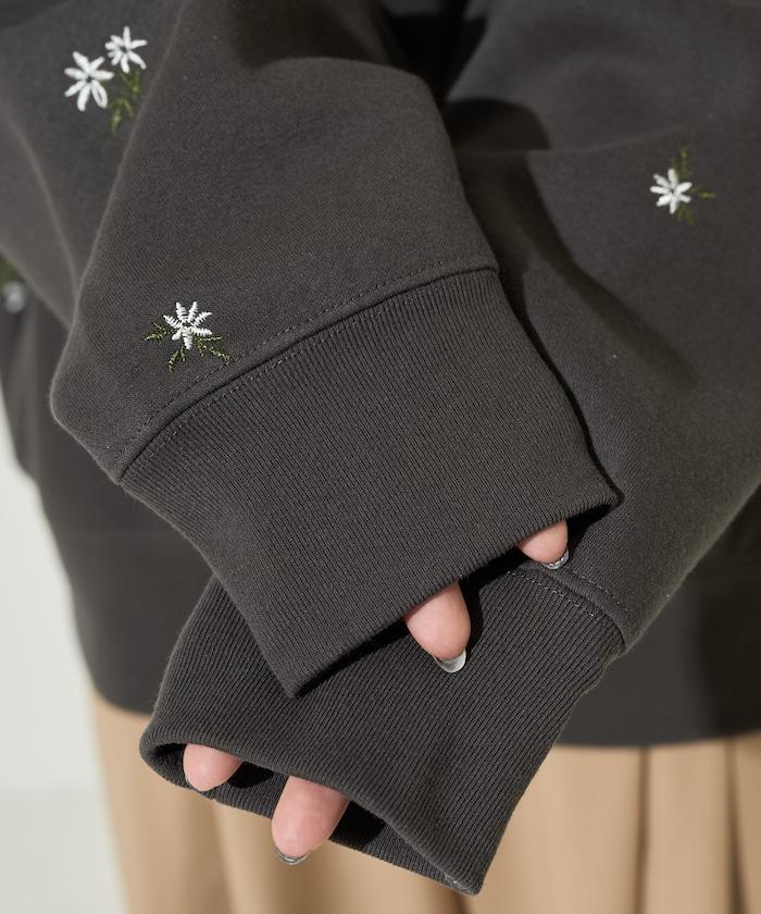 小花刺繡加絨衛衣套頭衫