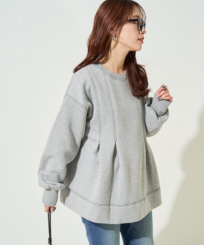 配色 ステッチ タック Aライン 裏起毛 チュニック【限定展開】