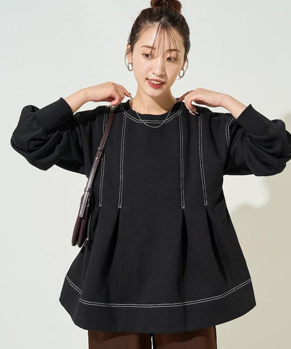 配色 ステッチ タック Aライン 裏起毛 チュニック【限定展開】