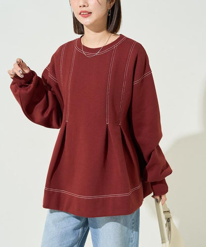 配色 ステッチ タック Aライン 裏起毛 チュニック【限定展開】