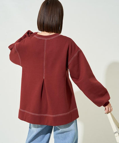 配色 ステッチ タック Aライン 裏起毛 チュニック【限定展開】