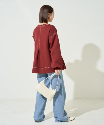 配色 ステッチ タック Aライン 裏起毛 チュニック【限定展開】