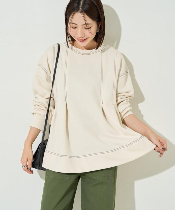 配色 ステッチ タック Aライン 裏起毛 チュニック【限定展開】