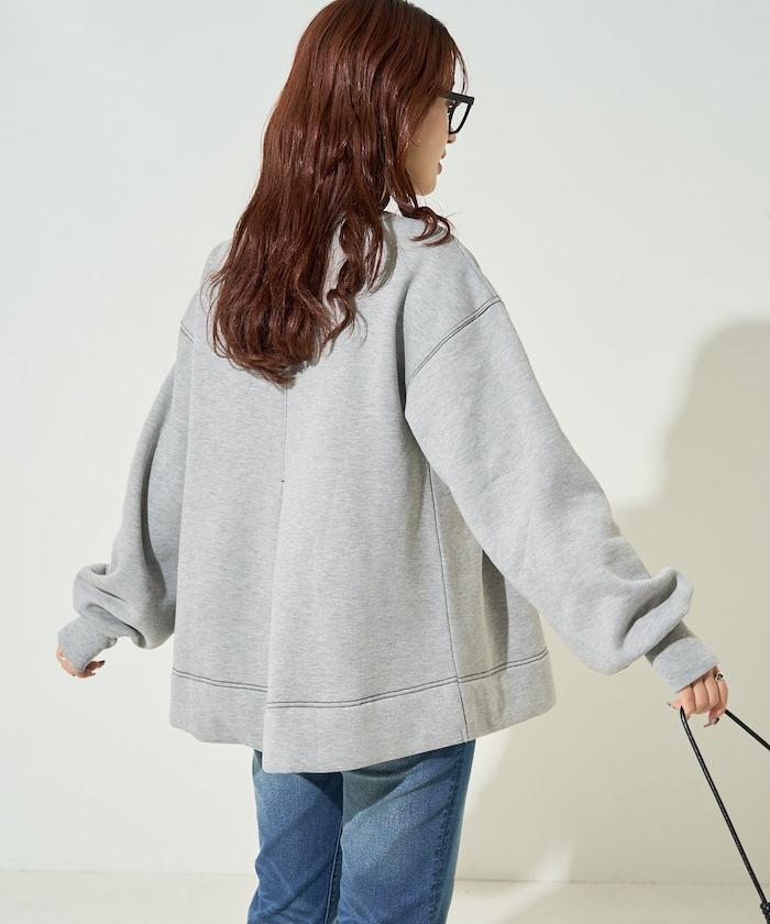 配色 ステッチ タック Aライン 裏起毛 チュニック【限定展開】