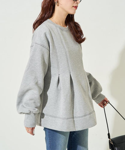 配色 ステッチ タック Aライン 裏起毛 チュニック【限定展開】