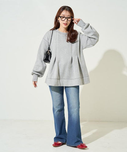 配色 ステッチ タック Aライン 裏起毛 チュニック【限定展開】