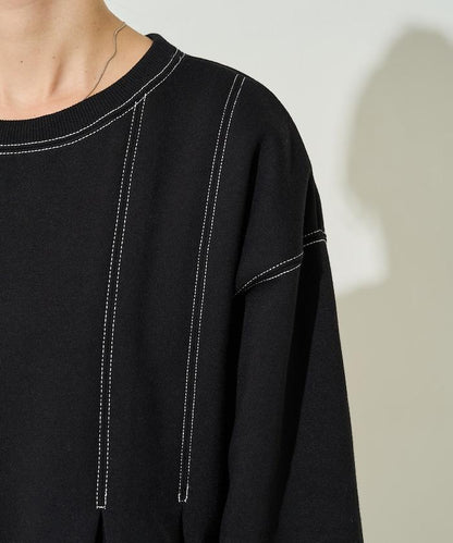 配色 ステッチ タック Aライン 裏起毛 チュニック【限定展開】