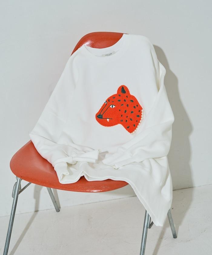 豹紋毛圈繡珍珠加絨衛衣