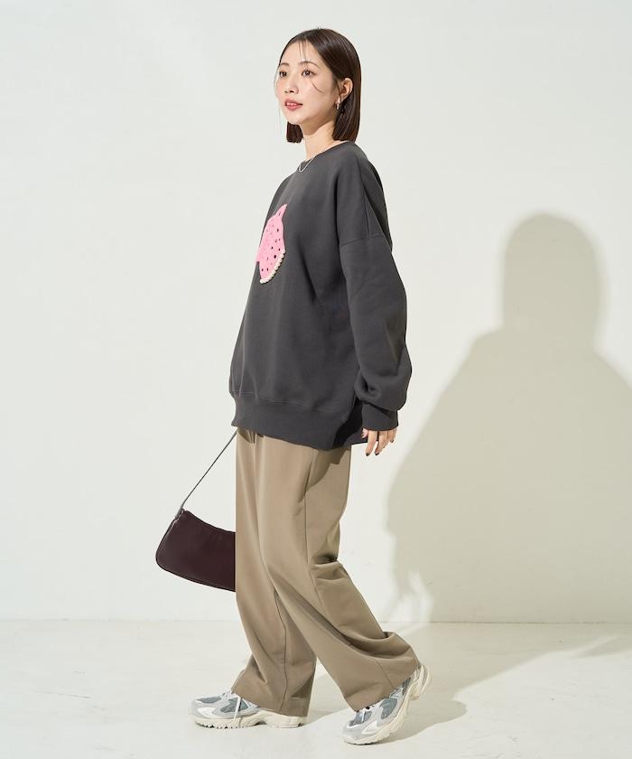 豹紋毛圈繡珍珠加絨衛衣