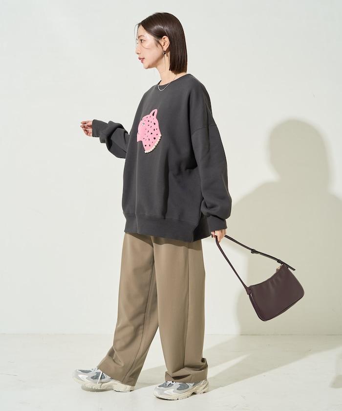 豹紋毛圈繡珍珠加絨衛衣