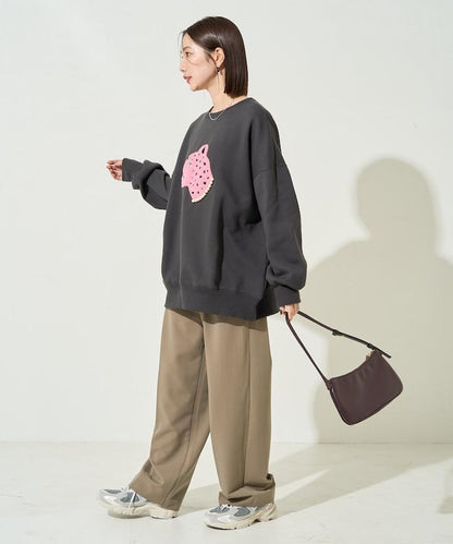 豹紋毛圈繡珍珠加絨衛衣