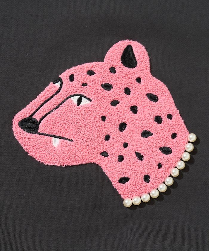 豹紋毛圈繡珍珠加絨衛衣