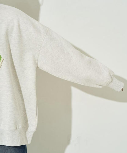 豹紋毛圈繡珍珠加絨衛衣