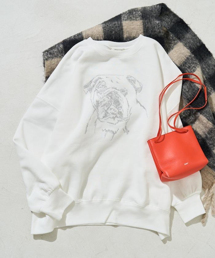 鬥牛犬亮片刺繡加絨寬鬆衛衣