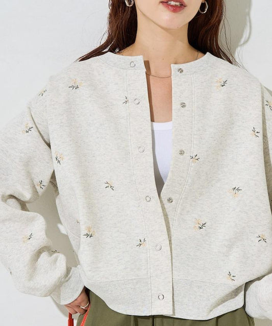 小花刺繡加絨衛衣開衫