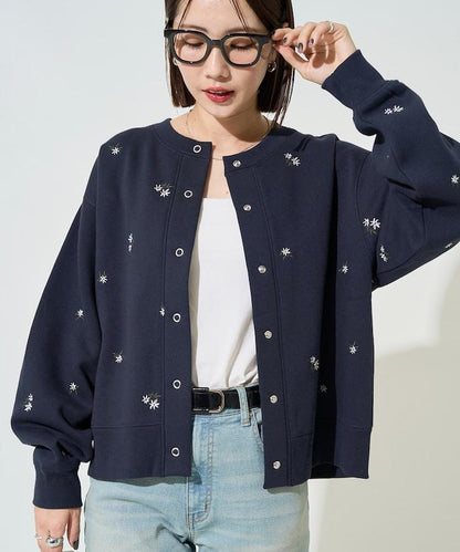 小花刺繡加絨衛衣開衫