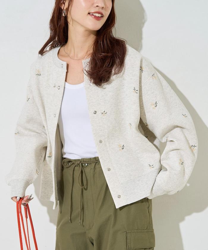 小花刺繡加絨衛衣開衫