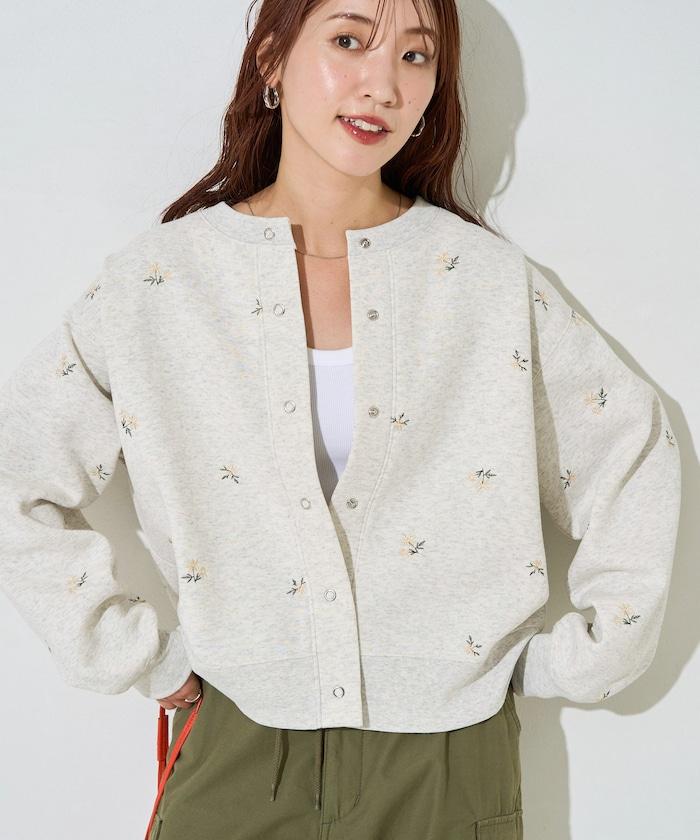 小花刺繡加絨衛衣開衫