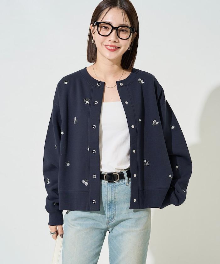 小花刺繡加絨衛衣開衫