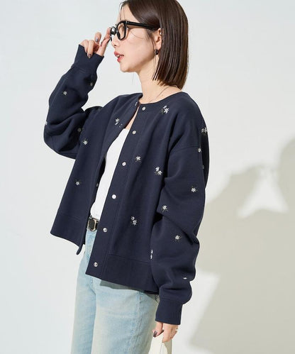 小花刺繡加絨衛衣開衫